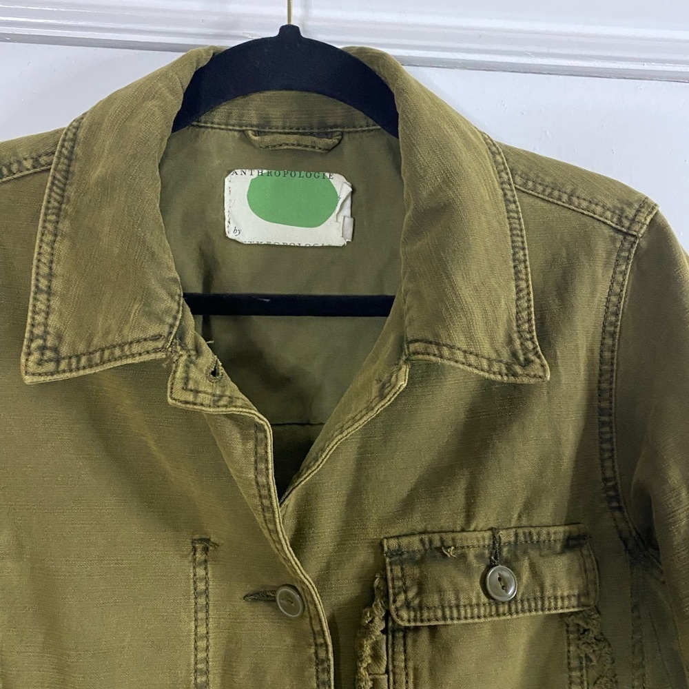 Anthropologie By Anthropologie Olive Green Military Jacket 3 Pockets Medium Fall - Picture 11 of 13